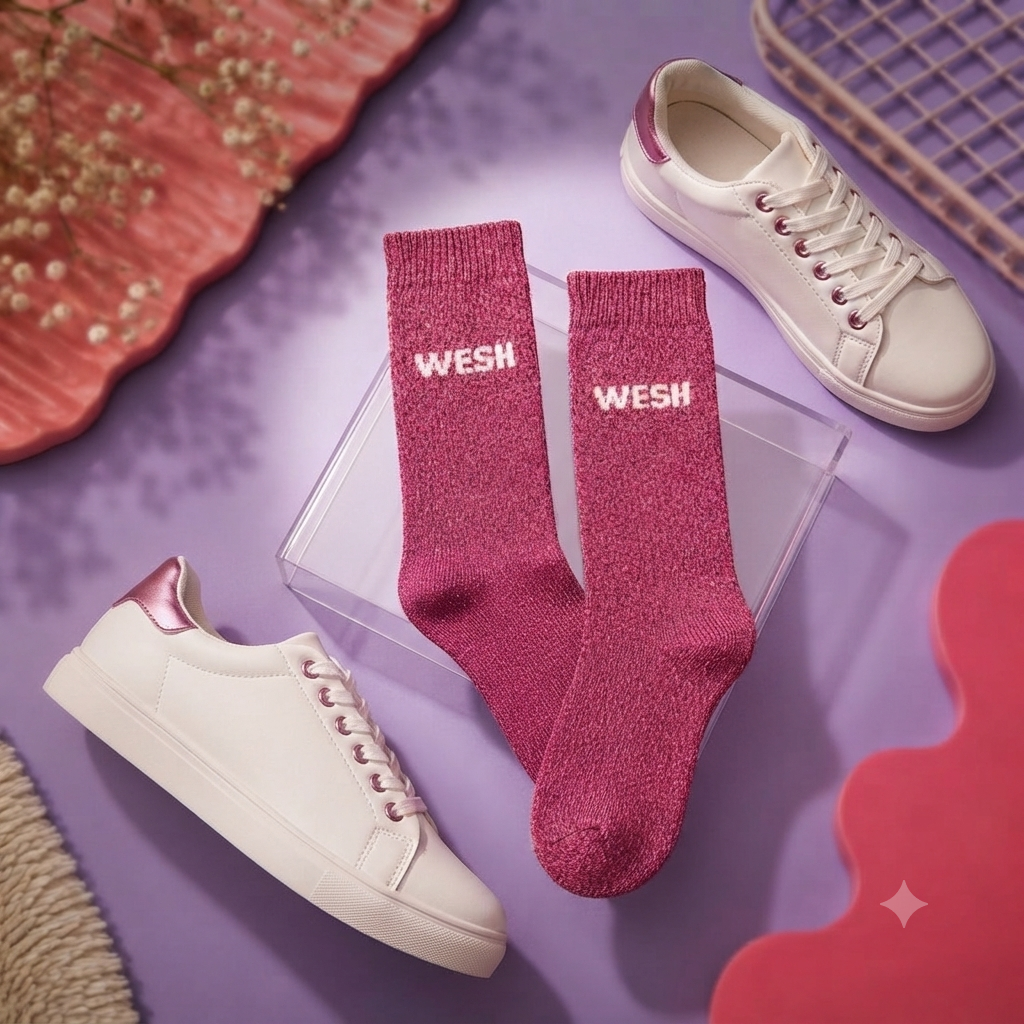 Chaussettes - Wesh - rose à paillettes Mademoiselle girly